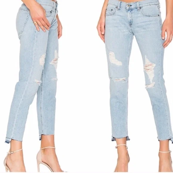 Rag & Bone Jeans • Dre Capri in Marina Step Hem Stretchy Light Wash Blue Size 24 - Picture 9 of 13